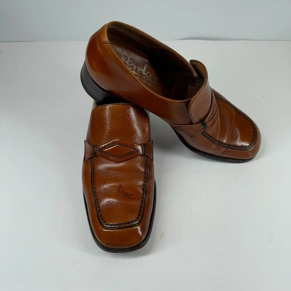 Vintage Barker of Earls Barton Men's 8/UK 7E Brown Leather Slip-On Loafer Shoes
